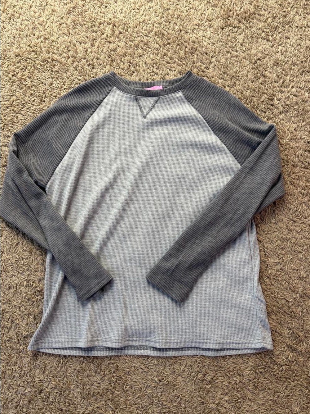 Edikted Two-Tone Grey Crewneck Waffle Knit Sweater